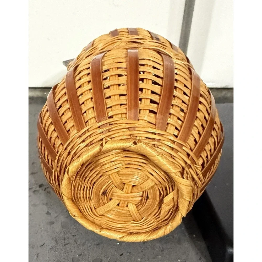 Vtg‎ Wicker Owl Basket Trinket Box Opens Brown Basket w/Lid